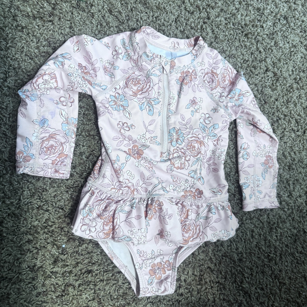 Gerber Modern Moments Girls Pink Floral Long Sleeve Swimsuit rashguard 2T